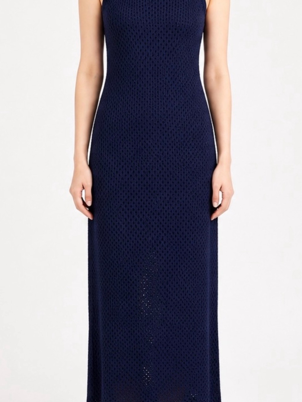 MICHAEL Michael Kors Navy Open-Knit Sleeveless Midi Dress M
